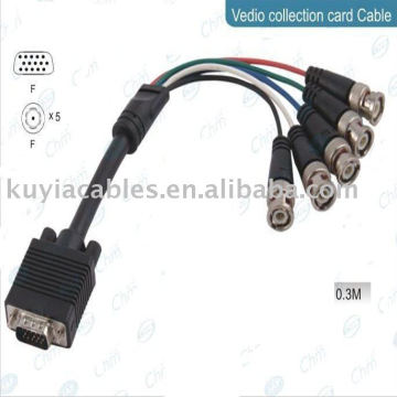 HD15 macho VGA a cable 5BNC Cable de vídeo RGBHV Cable de HDTV 30CM para sistema de CCTV